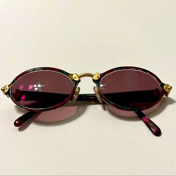 Vintage Jacomo Womens Italy Sunglasses Round Tortoise Teal Designer Gold Brass - Picture 2 of 10